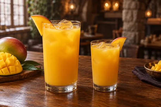 Mango Juice: regular-size serving on the left and child-size serving on the right