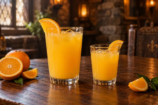 Orange Juice: regular-size serving on the left and child-size serving on the right