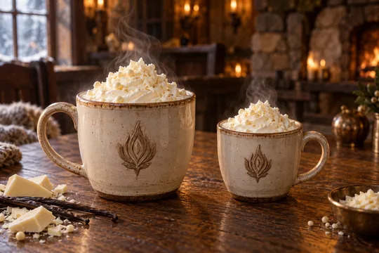 Snowfall Cocoa: regular-size serving on the left and child-size serving on the right