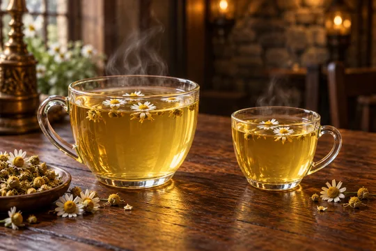 Chamomile Herbal Tea: regular-size serving on the left and child-size serving on the right