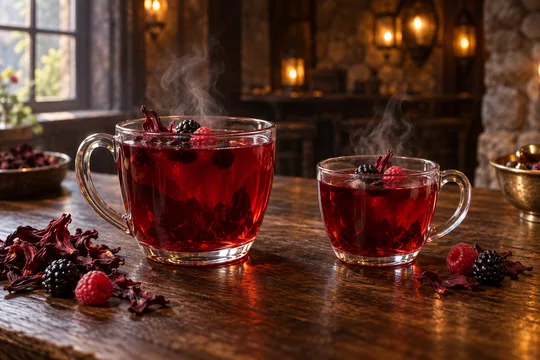 Hibiscus & Berry Herbal Tea: regular-size serving on the left and child-size serving on the right