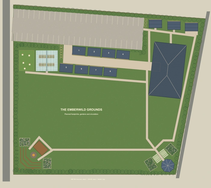 Concept: The planned grounds · scaled overhead